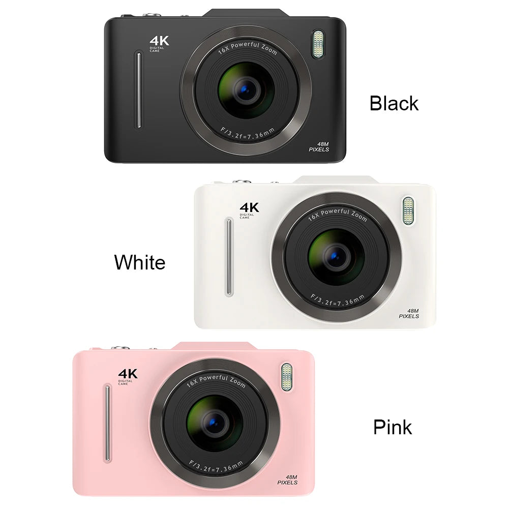 HD 4K 48MP Digital CCD Camera 16X Zoom Point Shoot Camera 2.8 Inch Screen Photography Video Camera for Boys Girls Teens