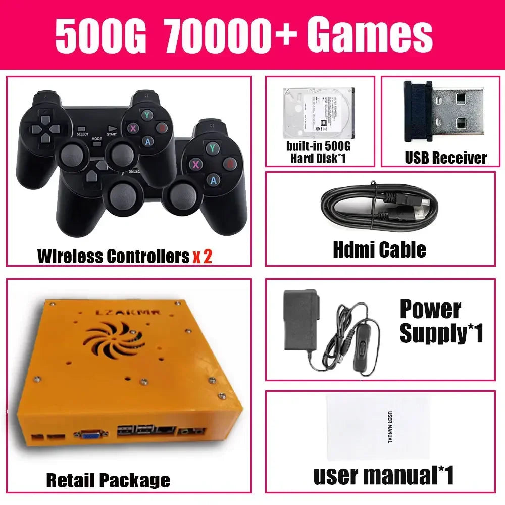 LZAKMR M8 Plug and Play Retro 1037U Game Console 500G HDD 70000+Games For Wii PS2 N64 PSP GameCube N64 Wireless handle