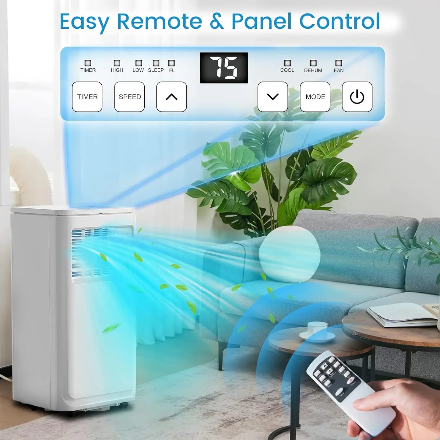 8000 BTU Portable Air Conditioners,Portable AC Cools up to 350 Sq.Ft,Room Air Conditioner with Remote Control,Dehumidifier