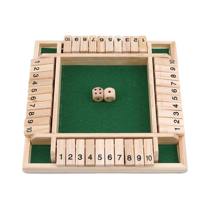 Deluxe Four Sided 10 Numbers Shut The Box Board Game Set Toy Dice Party Club Drinking Games for Adults Families