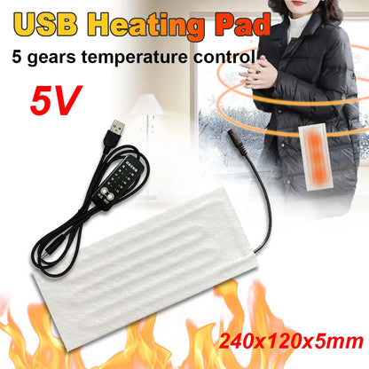 5V USB Heating Pad Clothes Heating Mat Electric Heating Film For Neck Lumbar Abdomen Warming Feet Vest Coat Jacket Pillow Heater