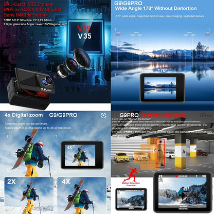 Huafant G9 Action Camera 4K 60FPS 24MP 2.0 Touch LCD EIS Dual Screen Wi-Fi 170D Waterproof Remote Control 4X Zoom Sports Cam