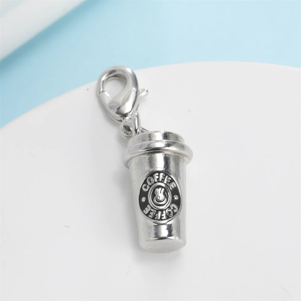 3D Coffee Cup Pendants Keyring For Women Men Antique Silver Color Charm DIY Jewelry Findings Keychain Accessories Souvenirs Gift