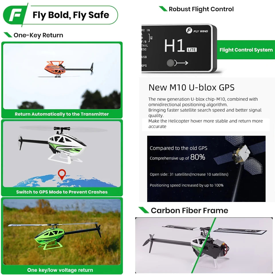 Flywing FW450l V3 Rc Helicopters Toys 6ch Adults Remote Control Helicopter Model PNP RTF 3D GPS Automatic Return RC Helicopter