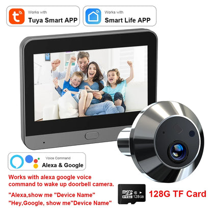 Mini Smart Life Tuya 3MP 140° Wide View Angle 2.4Ghz WiFi Magic Door Peephole Eye PIR Camera Digital Door Viewer Battery Powered