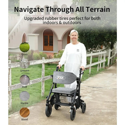 Christmas.Rollator-Walkers-for-Seniors-with-Seat, Walker Wheelchair Combo, Transport-Wheelchair-Lightweight-Foldable