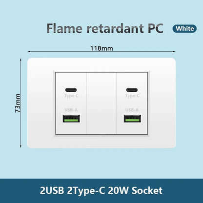 Korea Chile standard 20W Super Fast smart Charge Type C USB Port Power Wall Socket Plug,118*73mm Quick Charge electrical Outlet