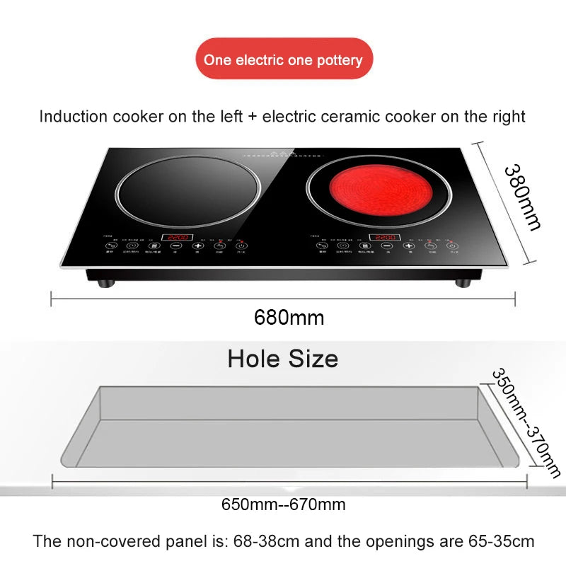 Household Embedded Electric Ceramic Induction Cooker Double Cooktop Dual-purpose Desktop Electric Hob 4400W Fry Soup Stewing