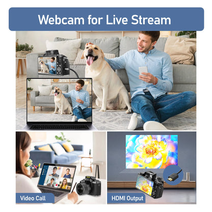 64MP Digital Photo Camera SLR DSLR For Photography Auto Focus 4K 60FPS Vlog Camcorder 4" Touch Screen Youtube Livestream Webcam