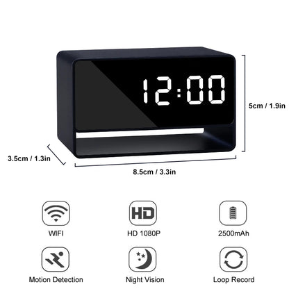 Alarm Clock Cam Full HD 1080P WiFi Wireless Remote Camera Night Vision Motion Detection Alert Surveillance Home Office Security