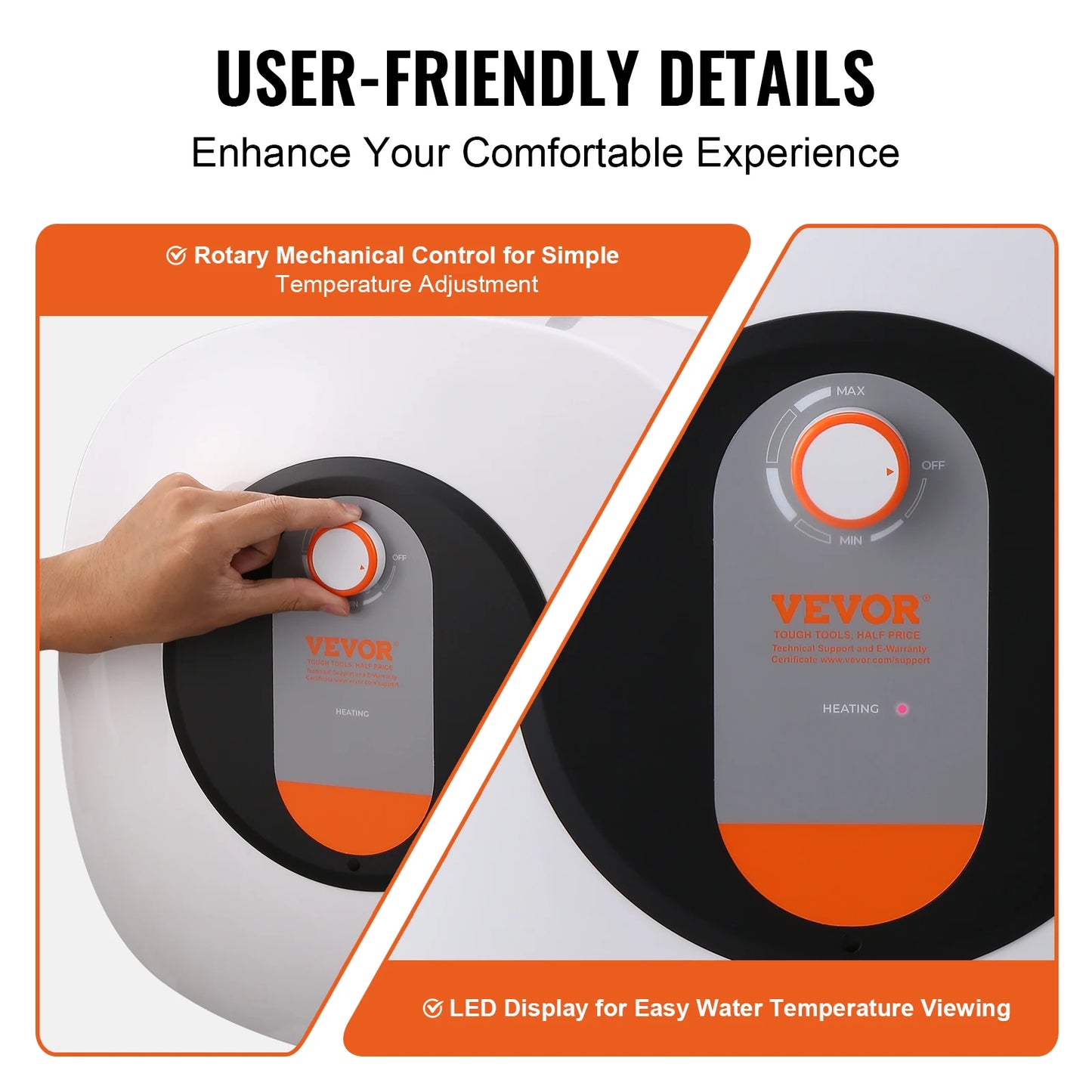 VEVOR Electric Mini-Tank Water Heater, 2.5/4/8-Gal Tank Hot Water Storage, Safety Temperature Pressure Valve,for Kichen Bathroom