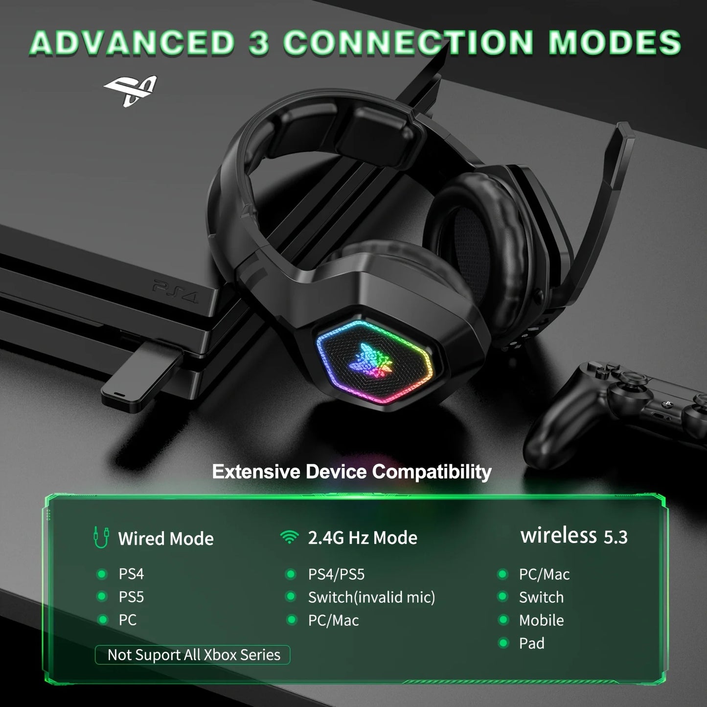 ONIKUMA B100 Gaming Headset 2.4GHz Wireless Headphone with Microphones HiFi Sound Quality for PC Laptop Gaming Xbox