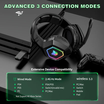 ONIKUMA B100 Gaming Headset 2.4GHz Wireless Headphone with Microphones HiFi Sound Quality for PC Laptop Gaming Xbox