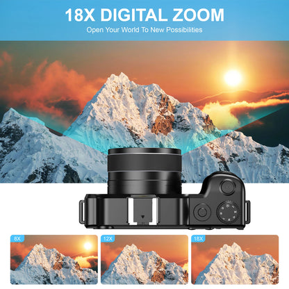 Digital Camera Vintage Style 48MP 4K Point and Shoot Camera with 18X Zoom Includes 32GB Card Perfect for Vlogging