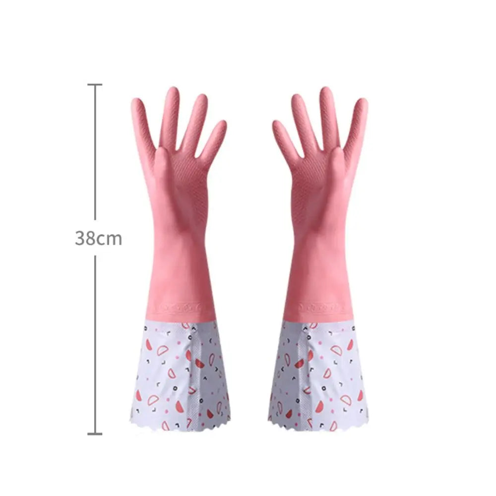 Latex Rubber Dish Washing Gloves Velvet Elastic Cuffs Housework Gloves Long Sleeve Waterproof Winter Cleaning Gloves Kitchen