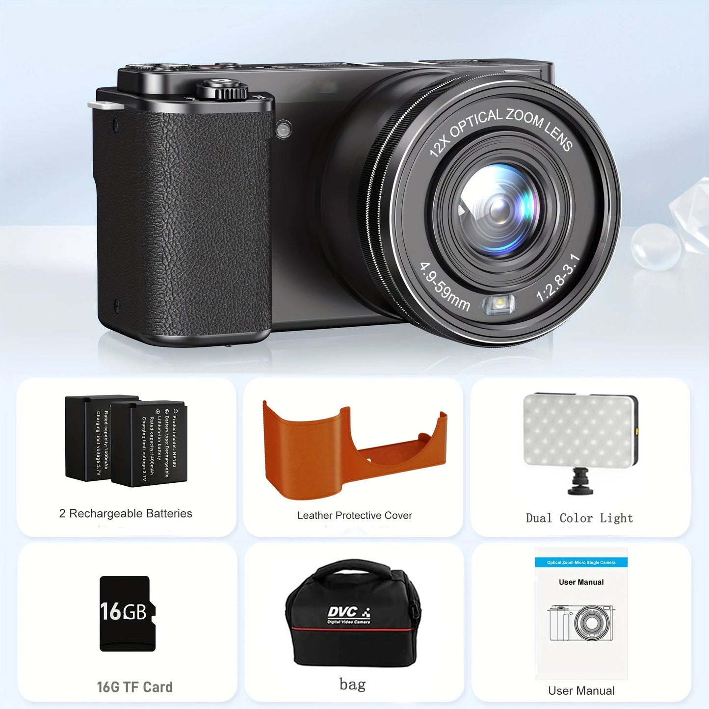 Komery 12X Optical Zoom SLR DSLR Camera 4K 64MP HD Digital Cameras For Photography Auto Focus WiFi Video Vlog Webcam Camcorder