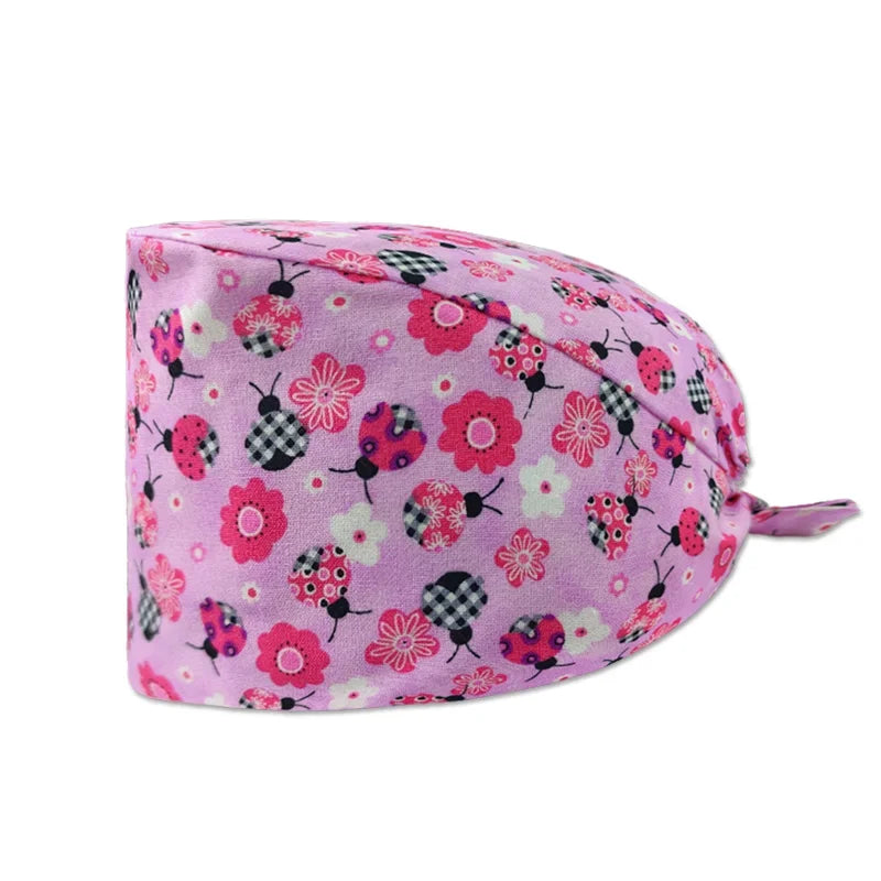 Cartoon Printed Women's Surgical Cap, 100% Pure Cotton Dental Cap, Beauty Salon Breathing and Cleaning Cap, Laboratory Work Cap