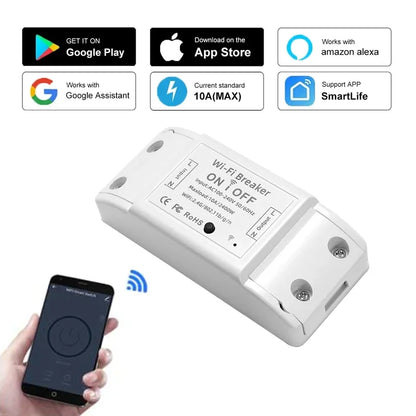 DIY Smart Light WiFi Switch Tuya Smart Life APP Wireless Remote Control 10A Smart Home Breaker Works With Alexa Google Home