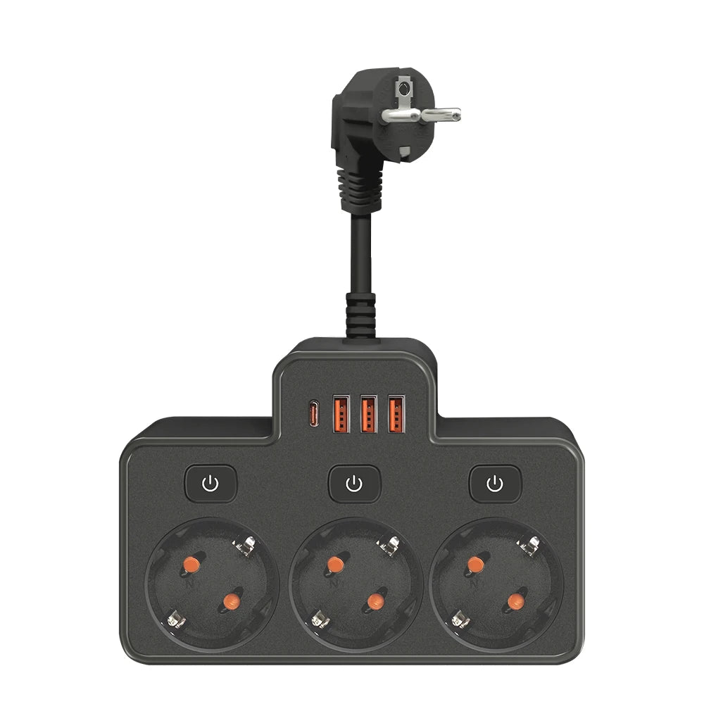 EU AC Plug Power Strip Wall Mounted Independent Switch Multitap Network Filter With USB C Charging Network Filter Adapt