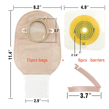 10pcs barriers/15pcs bags+6pcs barriers Two Piece Colostomy Bags with Clamp Clip for Ostomy Patient Care