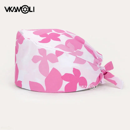 vkamoli Red series women Soft Hat Printing Nurse Sweat-absorbent Head Wrap Towel Surgical Anti-Dirty Pure Cotton Cap Scrub Cap
