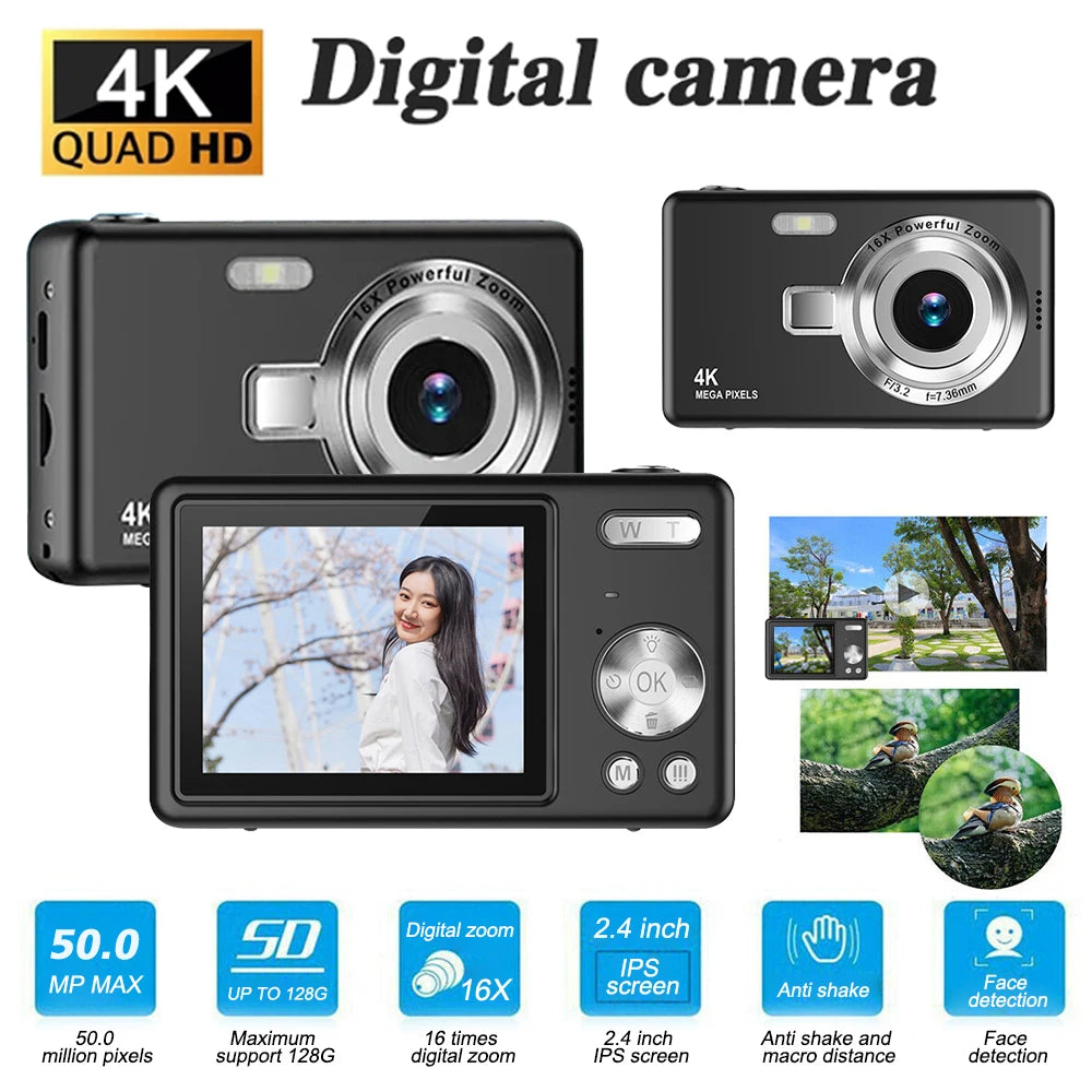 4K HD 1080P Digital Camera 32G 50MP Portable Vlogging Camera 16XZoom Camcorder Camera Children Camera Video Camera For Kid Adult