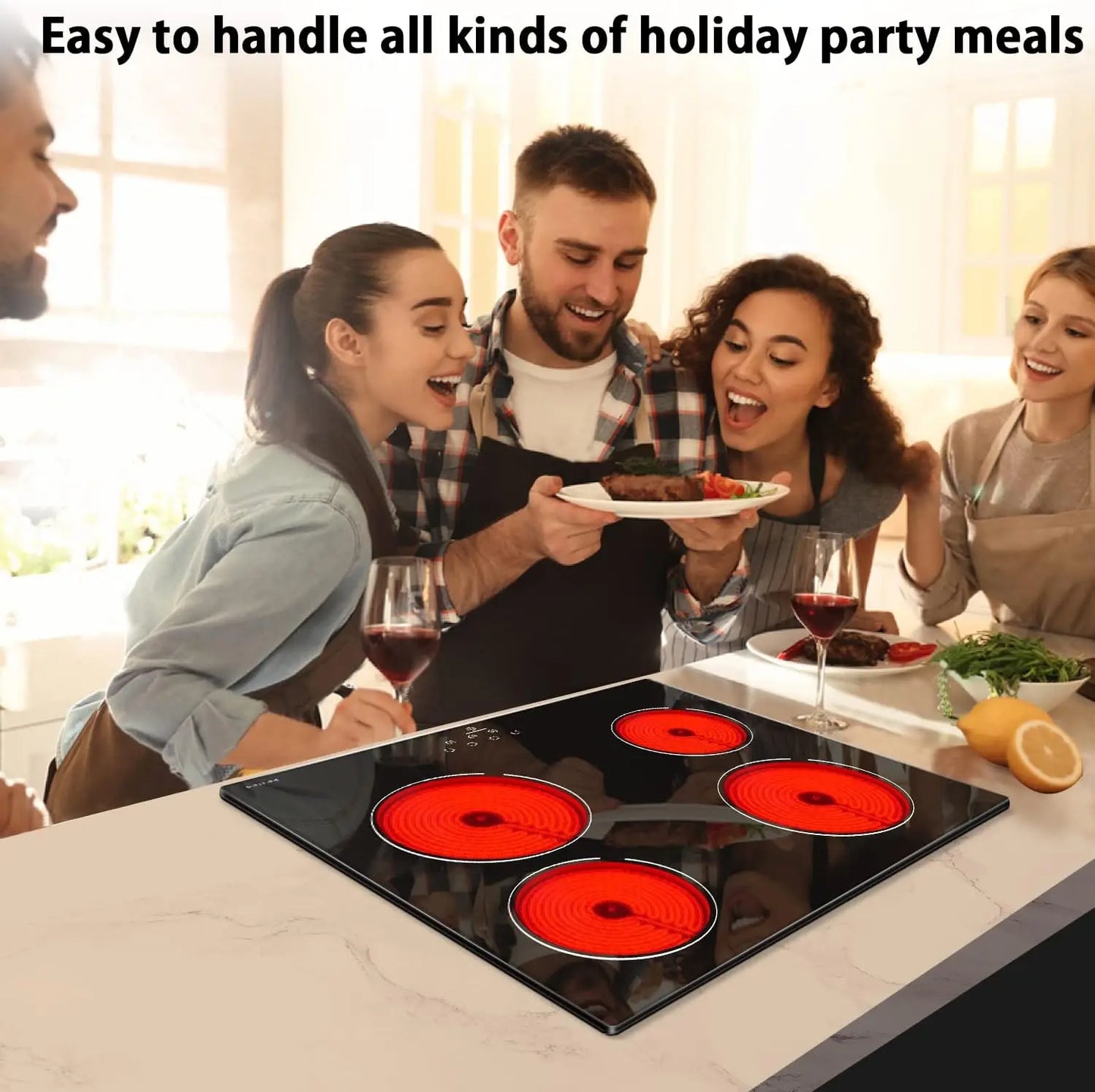 Ceramic Cooktop, Built-in 4 Burners Electric Stove Electric Cooker Hob With Touch Control Child Lock Timer Easy To Clean with Ha