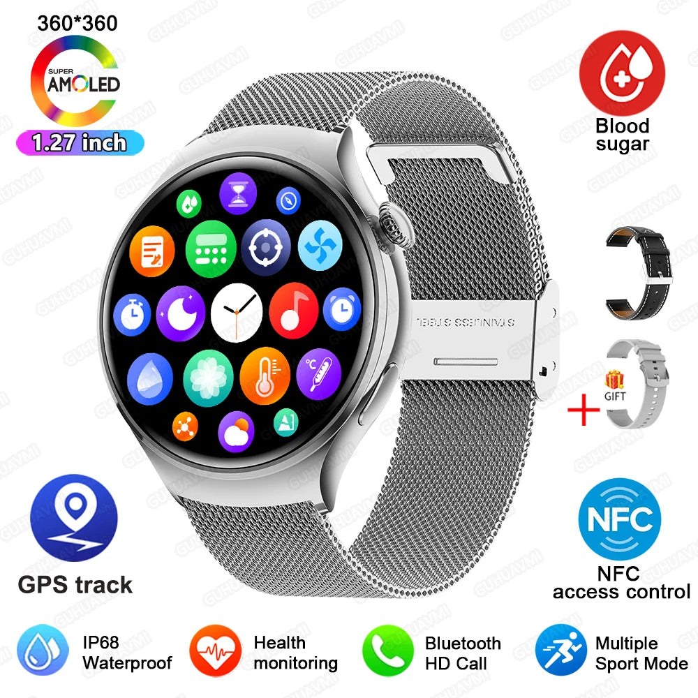 2024 New For Huawei Watch 4 Mini NFC Smart Watch Women AMOLED HD Screen IP68Waterproof Heart Rate Blood Sugar BT Call Smartwatch