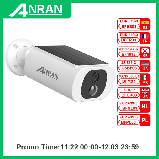 ANRAN Outdoor Solar Security Camera with Battery 3MP 2.4G WIFI Camera Battery Cloud Storage Color Night Vision Can't Add NVR