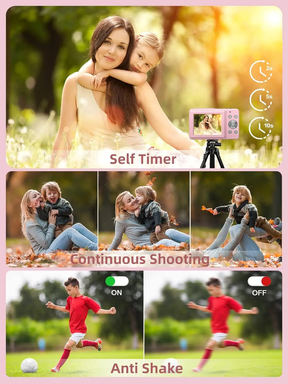 FHD 1080P Camera, Digital Point and Shoot Camera with 16X Zoom Anti Shake, Compact Small Camera for Boys Girls Kids