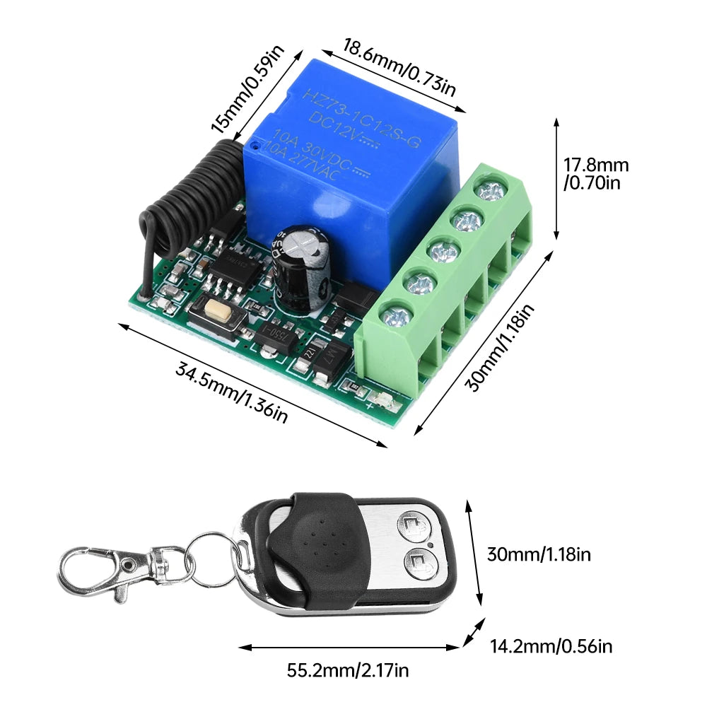 DC12V 433MHz Wireless Transmitter Receiver Module Single Relay Wireless Remote Control Switch Kit Smart Automation Module