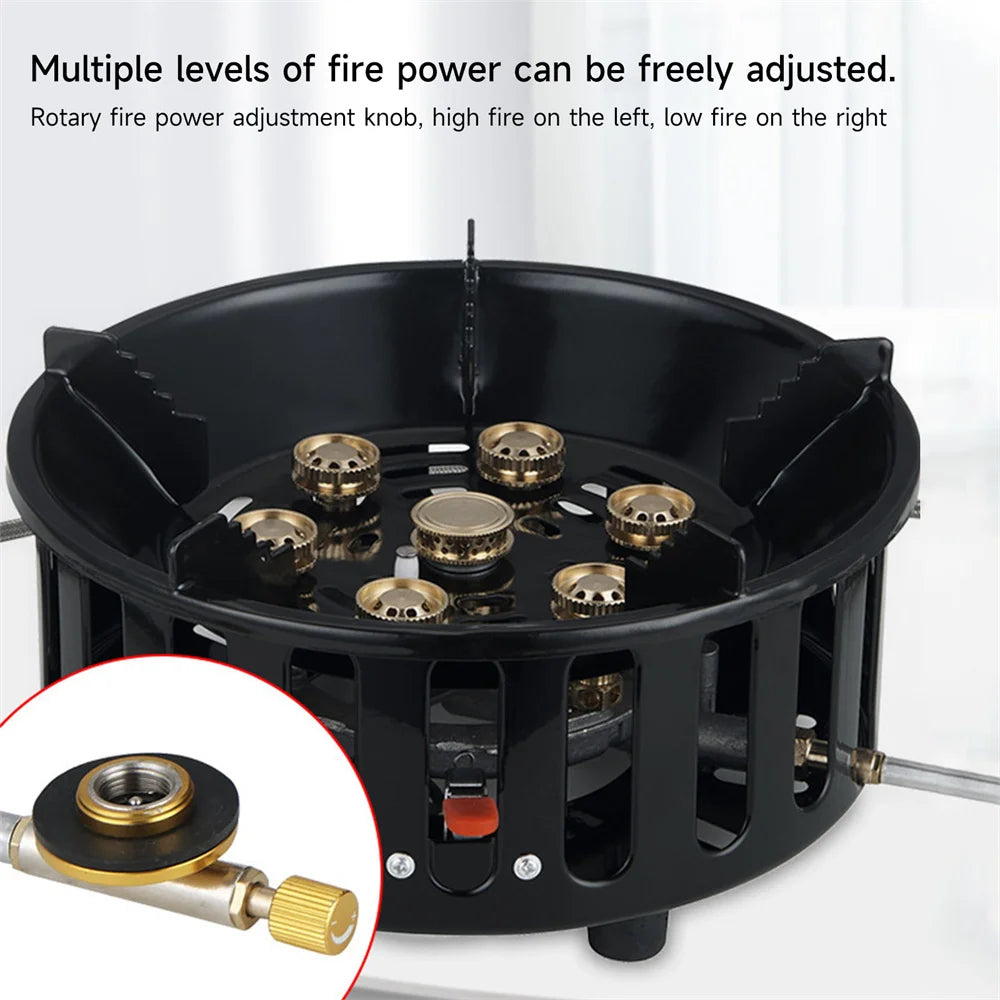 7-Core Camping Stove High-Power Strong Fire Portable Tourist Gas Burner Windproof Electronic Ignition Camping Equipment