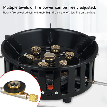 7-Core Camping Stove High-Power Strong Fire Portable Tourist Gas Burner Windproof Electronic Ignition Camping Equipment