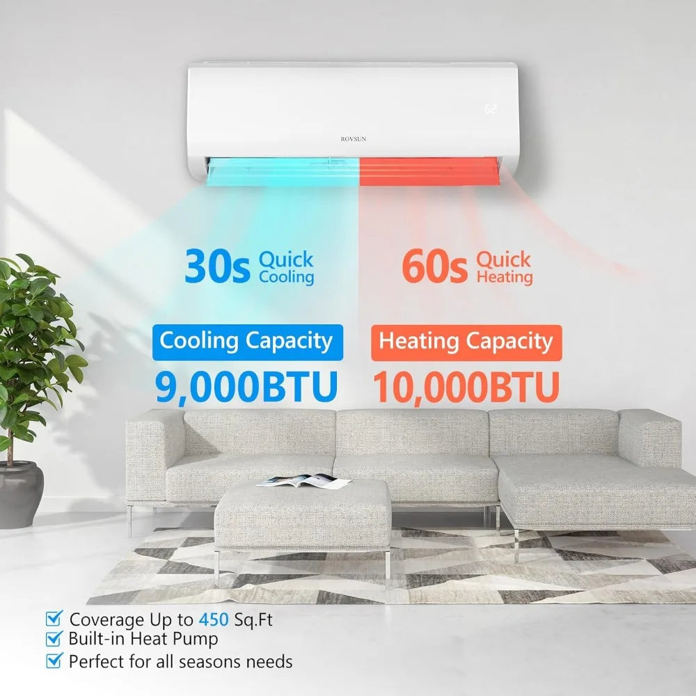 9000BTU Wifi Enabled Mini Split Air Conditioner & Heater, Saving Inverter Ductless Wall AC Unit with Pre-Charged Condenser