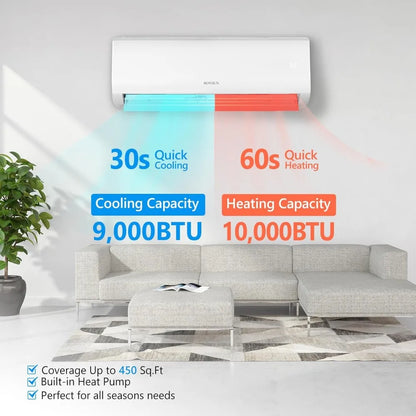 9000BTU Wifi Enabled Mini Split Air Conditioner & Heater, Saving Inverter Ductless Wall AC Unit with Pre-Charged Condenser