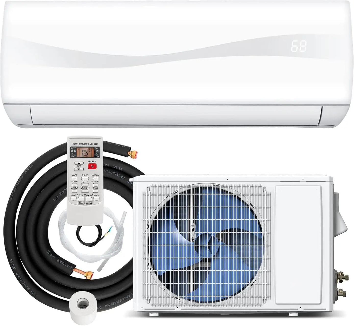 9000BTU Mini AC Split-System, 17 SEER2 Ductless Air Conditioner w/Pre-Charged Condenser, White (9000BTU, 220V, 17 SEER2)