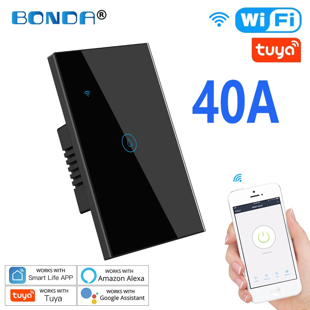 Water Heater Switches EU/UK/US/Brazil Standard 20A 40A 8000W Voice Touch Panel Timer Alexa Google Home Wifi Sensor Smart Switch