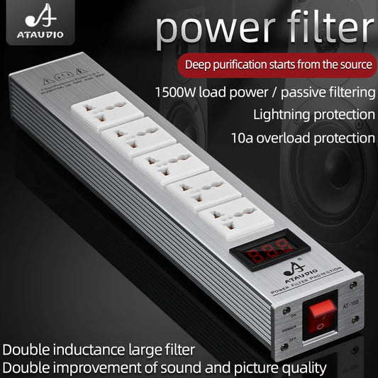 ATAUDIO Hifi Power Filter Power Power Conditioner Purifier Surge Protection with US Plug and Universal Socket