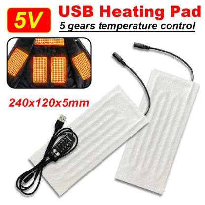 5V USB Heating Pad Clothes Heating Mat Electric Heating Film For Neck Lumbar Abdomen Warming Feet Vest Coat Jacket Pillow Heater