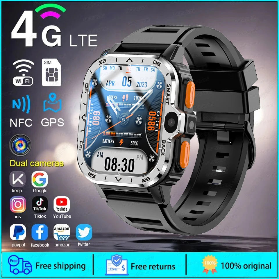 2024 New SIM Smart Watch 4G Network GPS Navigation Wifi NFC Dual Camera 64G ROM Storage Video Music Smartwatches For Android iOS
