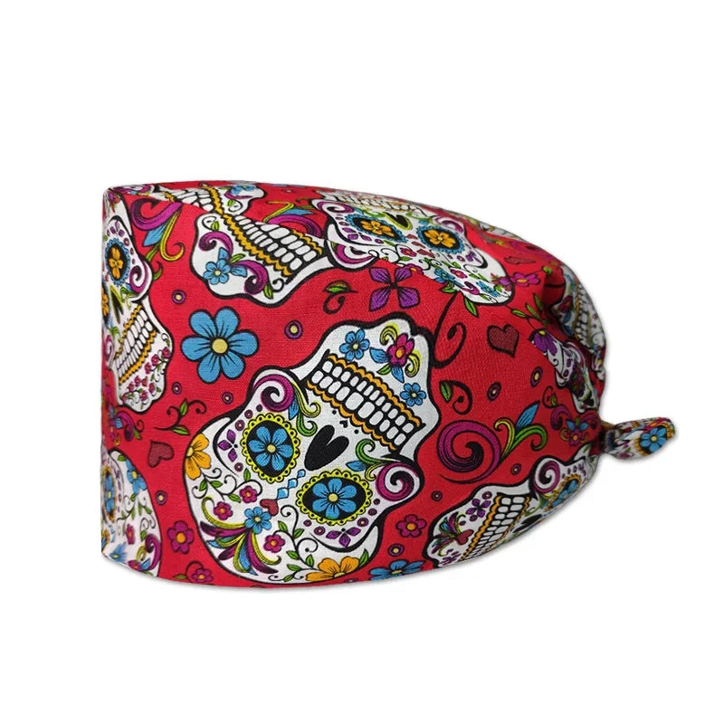 Cartoon Printed Women's Surgical Cap, 100% Pure Cotton Dental Cap, Beauty Salon Breathing and Cleaning Cap, Laboratory Work Cap