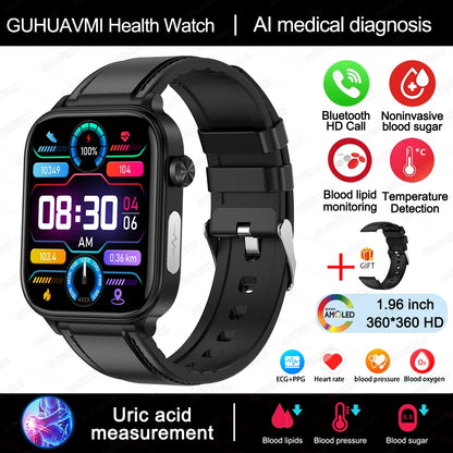 2024 New ECG+PPG Uric Acid Non-Invasive Blood Glucose Smartwatch Men Bluetooth Call Heart Rate Blood Pressure Smart Watch Women