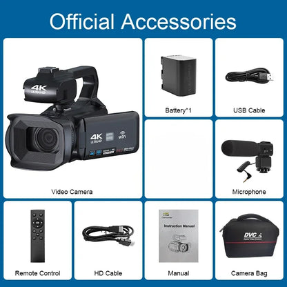 4K Professional Video Cameras for Photography 64MP Ultra HD 18X Digital Zoom Camcorders YouTube Live Streaming Vlog Recorder