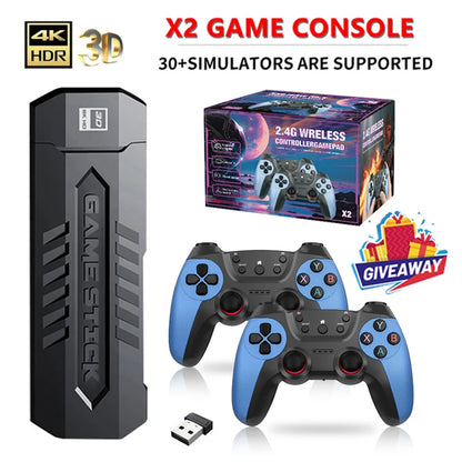 X2 4K HD Retro TV Game Console Ultra Low Latency TV Gamestick 2.4G Wireless Dual Gamepads Controller Home 3D X2 Ultra
