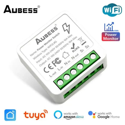 16A WiFi Tuya Smart Switch 2-way Mini Breaker Module With Energy Monitor Smart Home Control Via Alexa Google Alice SmartLife
