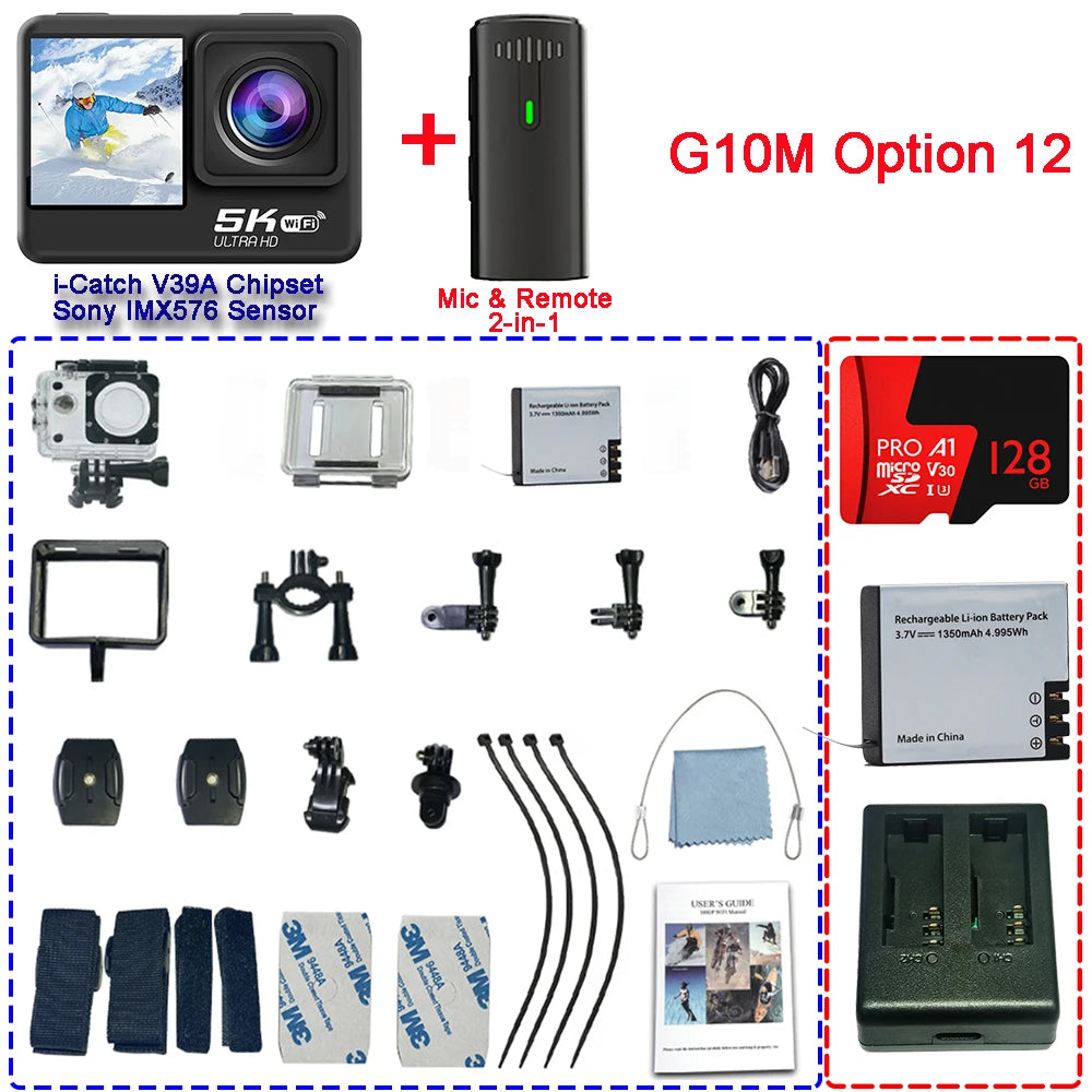 Action Camera 5K 4K60FPS EIS 48MP Wi-Fi Dual Screen 170D 8X Zoom Pre Record 30M Waterproof Sport Camera With Sony IMX576 Lens