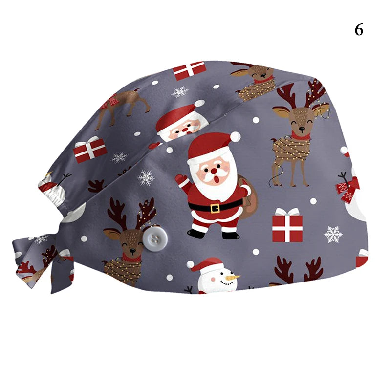 Christmas Adjustable Printed Nurse Cap Sweat-absorbent Elastic Dust-proof Neutral Baotou Cap Cute Fashion Halloween Surgical Cap
