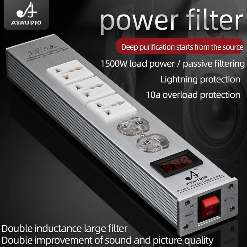 ATAUDIO Hifi Power Filter Power Power Conditioner Purifier Surge Protection with US Plug and Universal Socket
