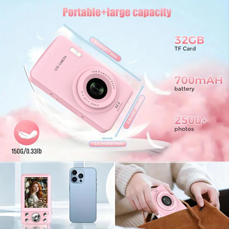 W&O Q3 48MP 1080P Mini Kids Digital Photo Camera 16X Zoom Point and Shoot Vlogging Cameras Vintage Portable Video Photocamera
