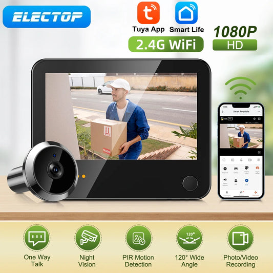 ELECTOP Tuya Smart Home Radar Doorbell With Camera Wifi Digital Door Peepholes PIR Night Vision Motion Detection Home Intercom